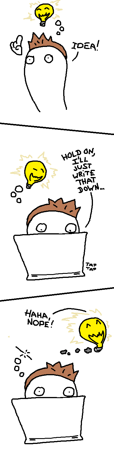 Idea! Hold on, I'll just write that down... Nope.